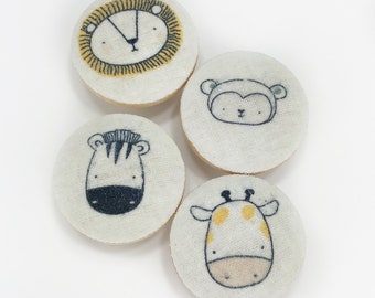Safari Animals Wooden Drawer Knob Pulls - Nursery Decor, Set of 4