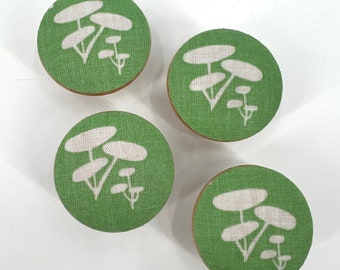 Mushroom Wooden Drawer Knob Pulls, Green Nursery Decor, Set of 4