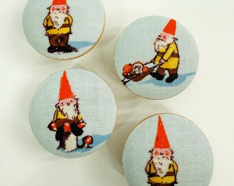 Garden Gnomes Wooden Drawer Knob Pulls - Set of 4