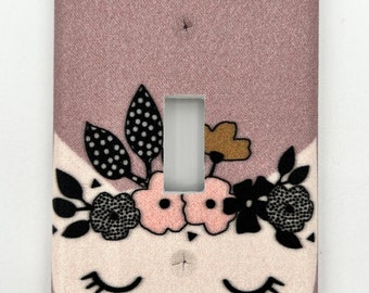 Sleepy Kitten Fabric Light Switch Cover, Floral Crown – Nursery Decor