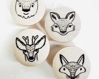 Woodland Animals Drawer Knobs, Set of 4, Nursery Decor