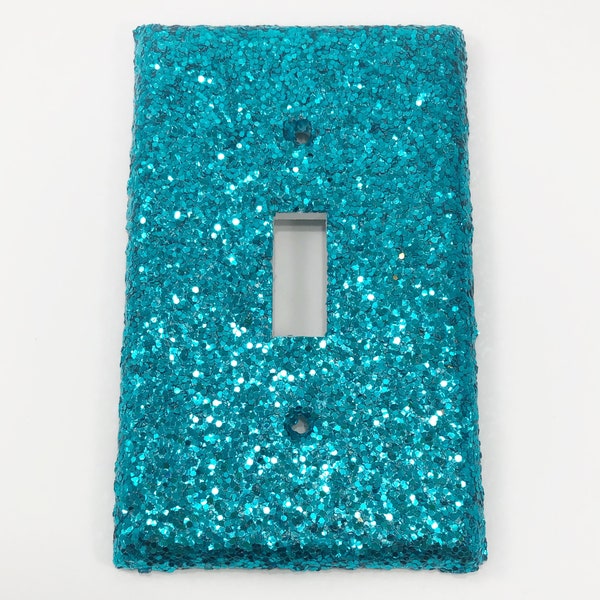 Teal Blue Glitter Single Light Switch Cover / Outlet Cover / Switch Plate / Room Decor / Glamorous / Home Decor / Nursery / Baby Shower Gift