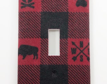 Plaid Buffalo Light Switch Plate Cover / Outlet Cover / Bedroom / Home Decor / Baby Shower Gift / Nursery Decor / Kid's Room / Bison / Paws