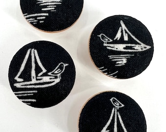 Sailboats Wooden Drawer Knob Pulls, Set of 4