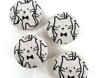 Houten ladeknop strikje kat: set van 4