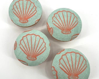 Ocean Shells lådknoppar i trä, set om 4