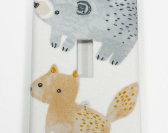 Fox And Bear Light Switch Plate Cover / Outlet Cover / Bedroom / Home Decor / Baby Shower Gift / Nursery Decor / Kid's Room / Woodland