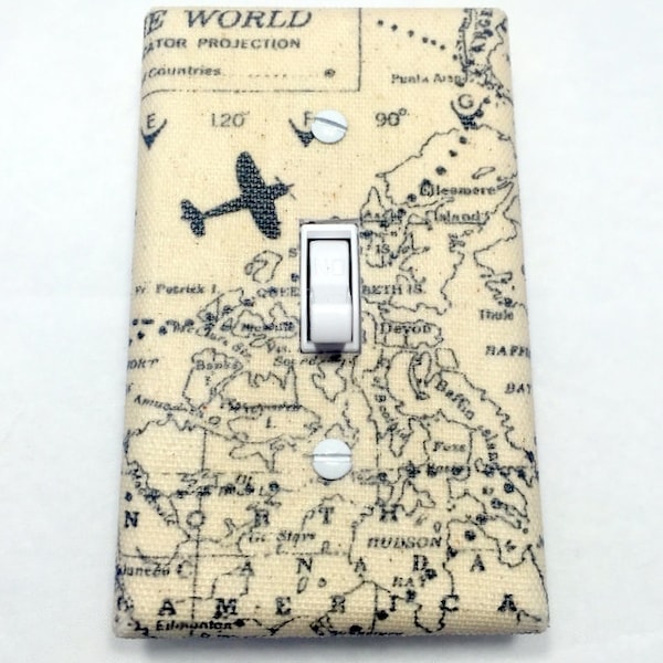 Planes and Maps Light Switch Plate Cover / Outlet Cover / Bedroom / Home Decor / Housewarming Gift / Nursery Decor / Kid's Room / Airplane