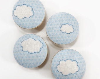 Cloudy Sky Wooden Drawer Knob Pulls - Set of 4 - Nursery Decor