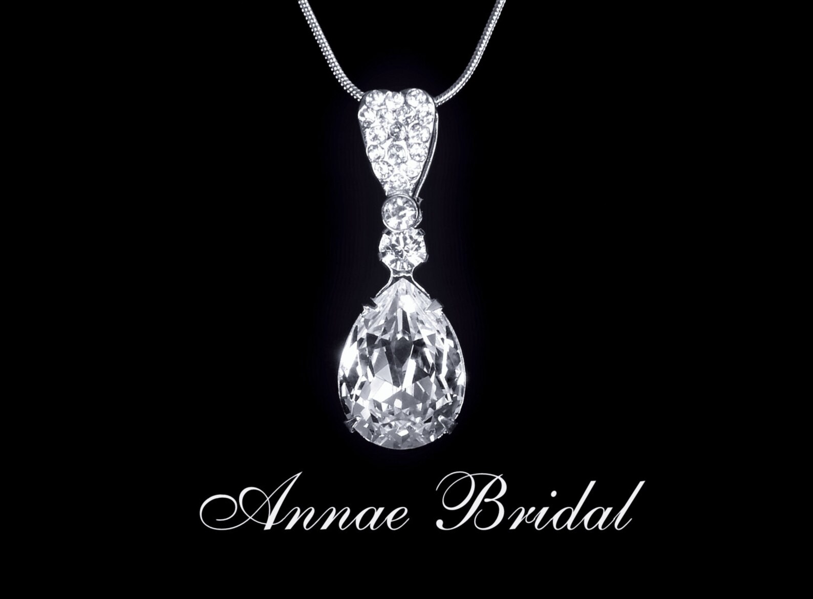 Crystal Teardrop Pendant Necklace Bridal Jewelry Wedding Etsy