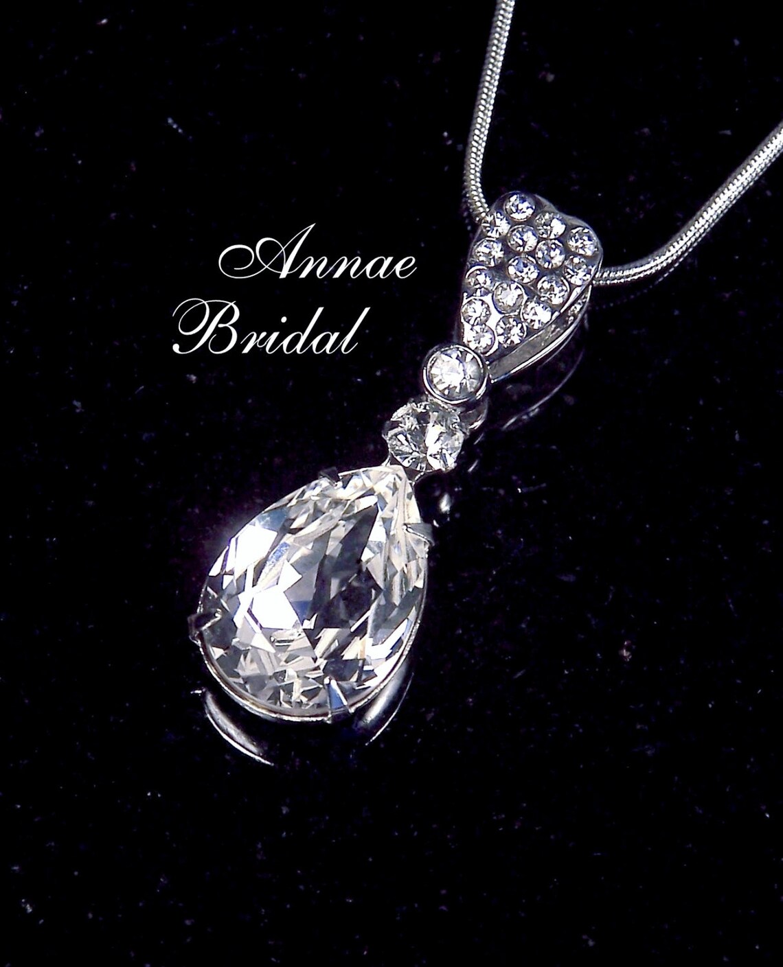 Crystal Teardrop Pendant Necklace Bridal Jewelry Wedding Etsy