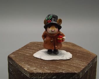 Micro Christmas Mouse Angel Figurine, Wee Forest Folk MINI
