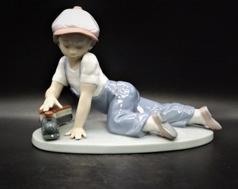 Vintage Lladro Figurine "All Aboard" #7619: Boy with Train