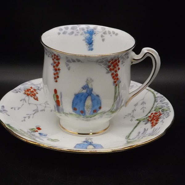 Closeout Sale! Vintage 1930's Standard China Crinoline Lady porcelain Tea Cup and Saucer set. Beautiful example as shown in the photos.