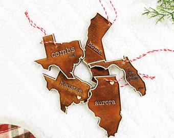 Personalized State Ornament: Engraved Wood Christmas Ornament