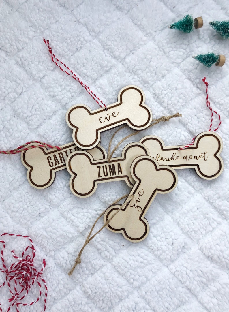 Personalized Dog Christmas Ornament with Name, Dog Bone Ornament, Custom Christmas Pet Ornament, Holiday Pet Gift for Dog Lovers, Dog Gift image 1