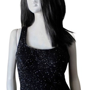 Vintage top, beaded, black, flare, 1970s