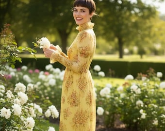 Victorian style dress, vintage, floral design. Puffed sleeves and ruffles. Handmade