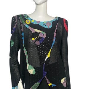 Vintage sheer sequin blouse, 1980s. Heavily beaded wearable art deco