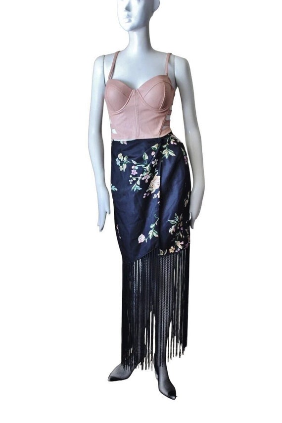 Black fringe skirt, tassel, vintage, designer, flo