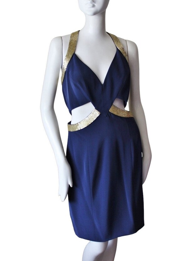 Cutout Dress, Halter, 1980s, Navy Blue, Gold Seed Beads - Etsy