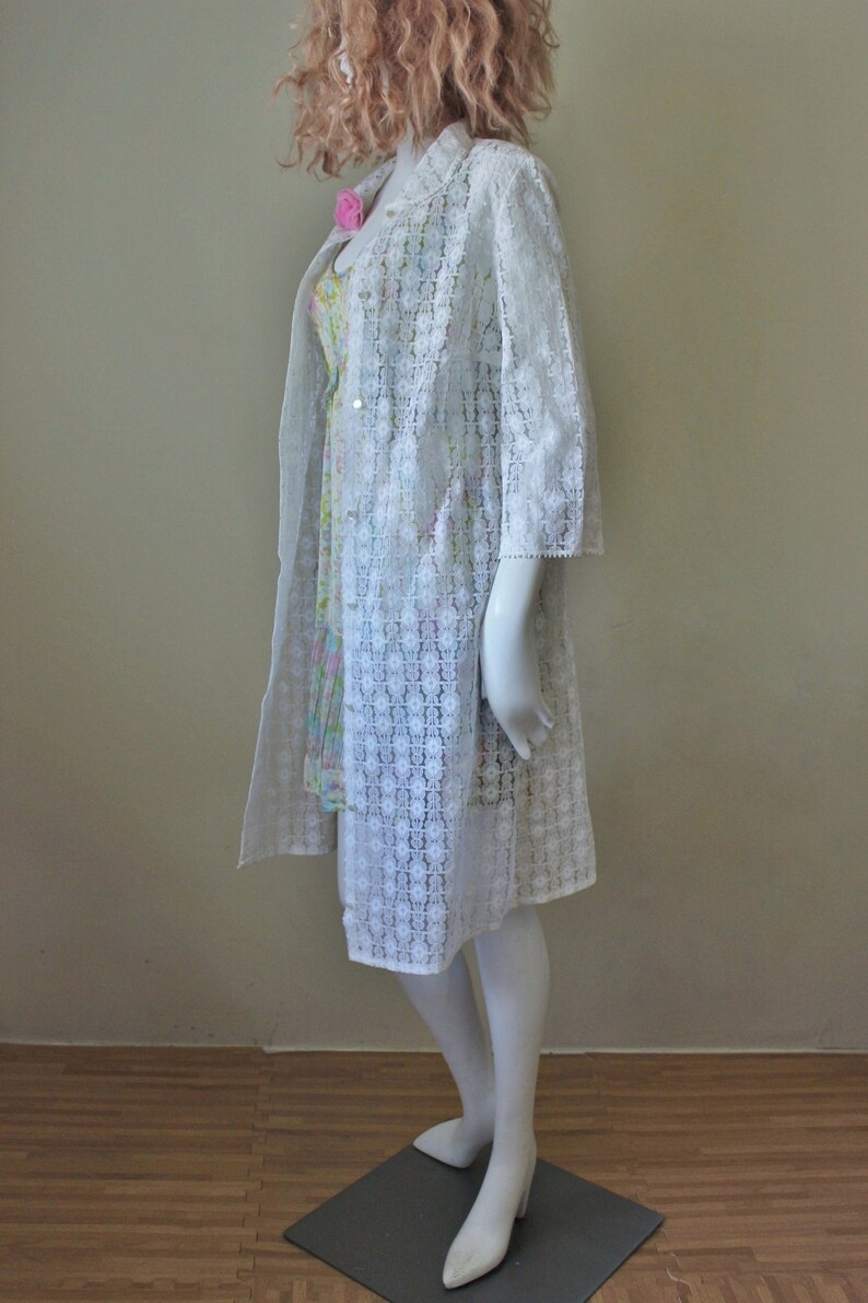 Vintage lace jacket lightweight white Long 1960s