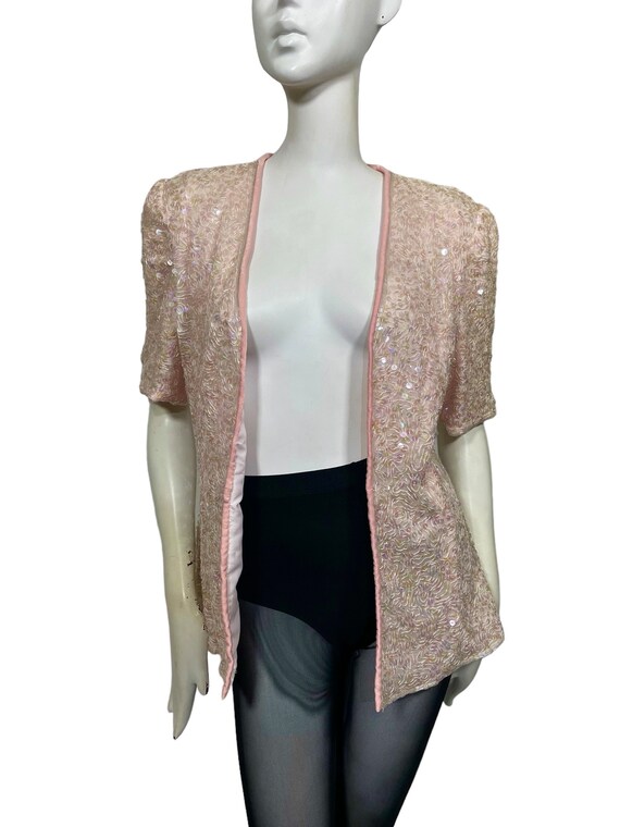 Pink sequin 1980s jacket, cardigan, pastel, sprin… - image 3