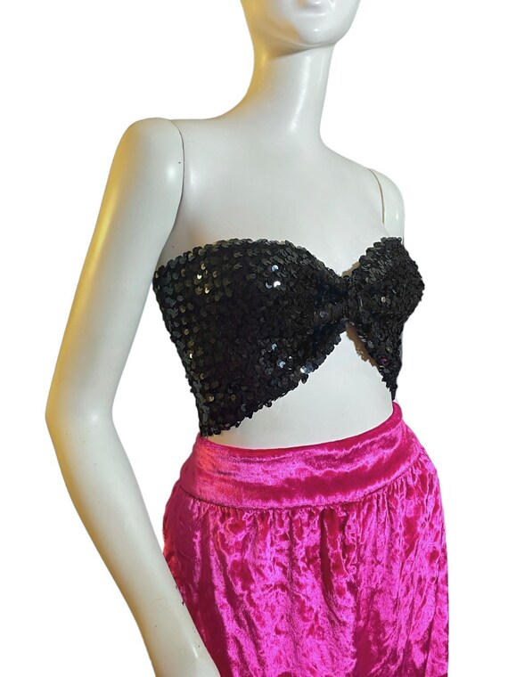 Sequin tube top, bow, black, vintage 1980s - image 3