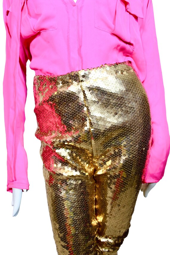 Gold sequin pants, vintage Bergdorf Goodman. Exce… - image 5
