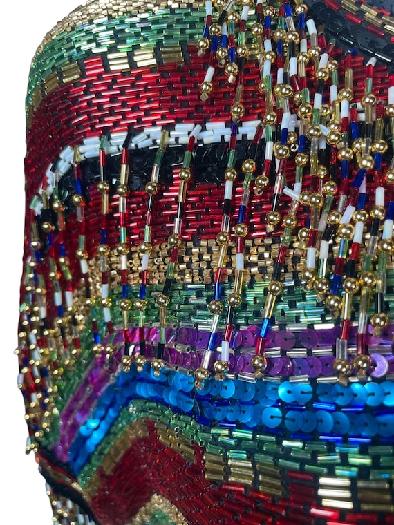 Sequin top, beaded fringe, rainbow, silk. 1970s-1… - image 10