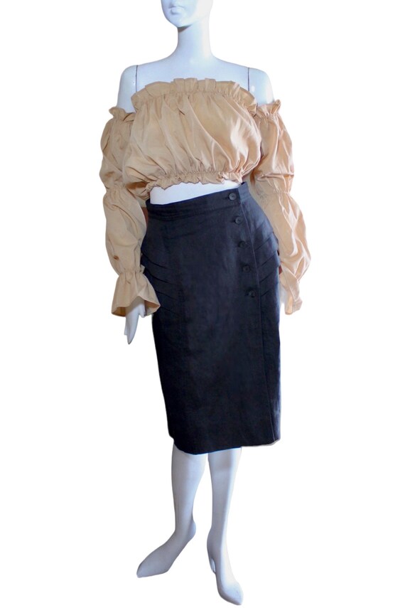 Black linen pencil skirt, midi, vintage. By Ellen… - image 6