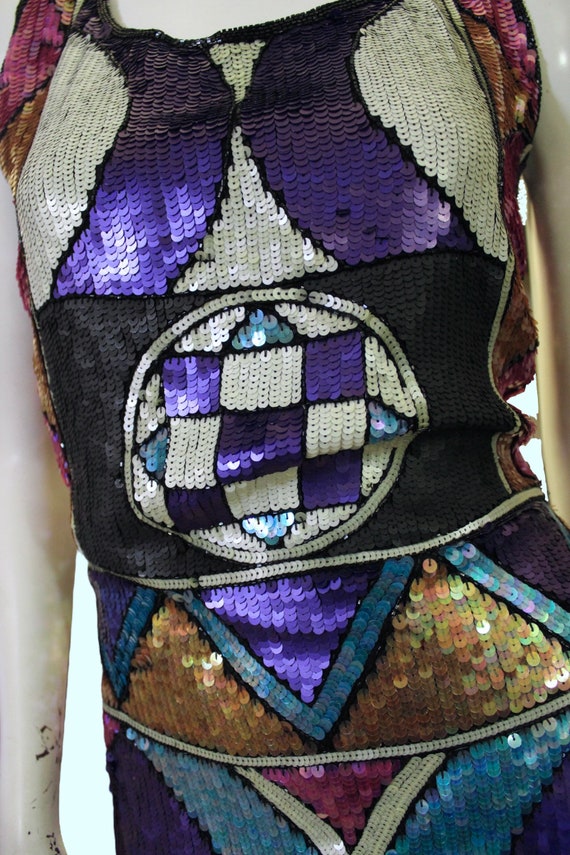 Sequin dress, vintage,silk, art deco, abstract, c… - image 9