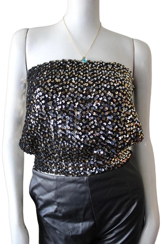 Sequin tube top, vintage, disco, clubwear, black … - image 7