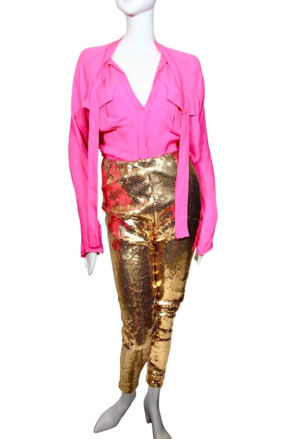 Gold sequin pants, vintage Bergdorf Goodman. Exce… - image 1