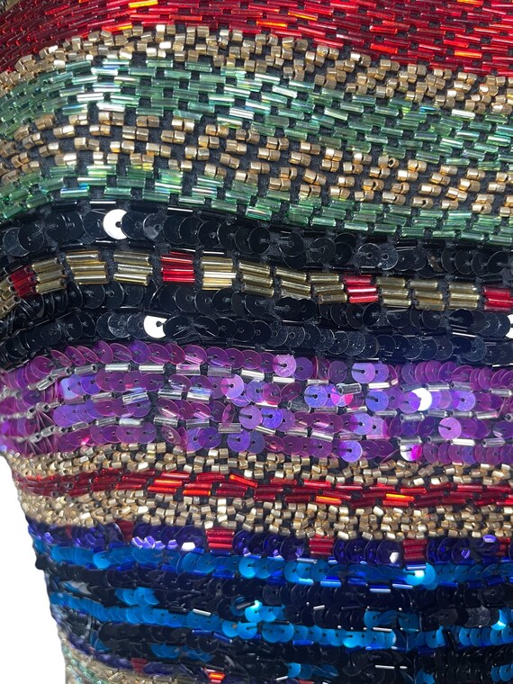 Sequin top, beaded fringe, rainbow, silk. 1970s-1… - image 9