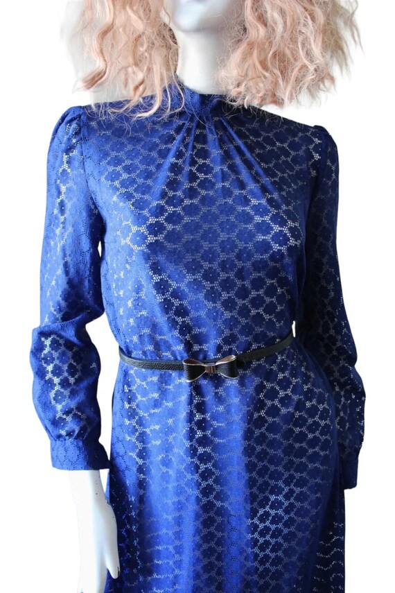 Vintage lace dress, blue, royal, sheer long sleev… - image 10