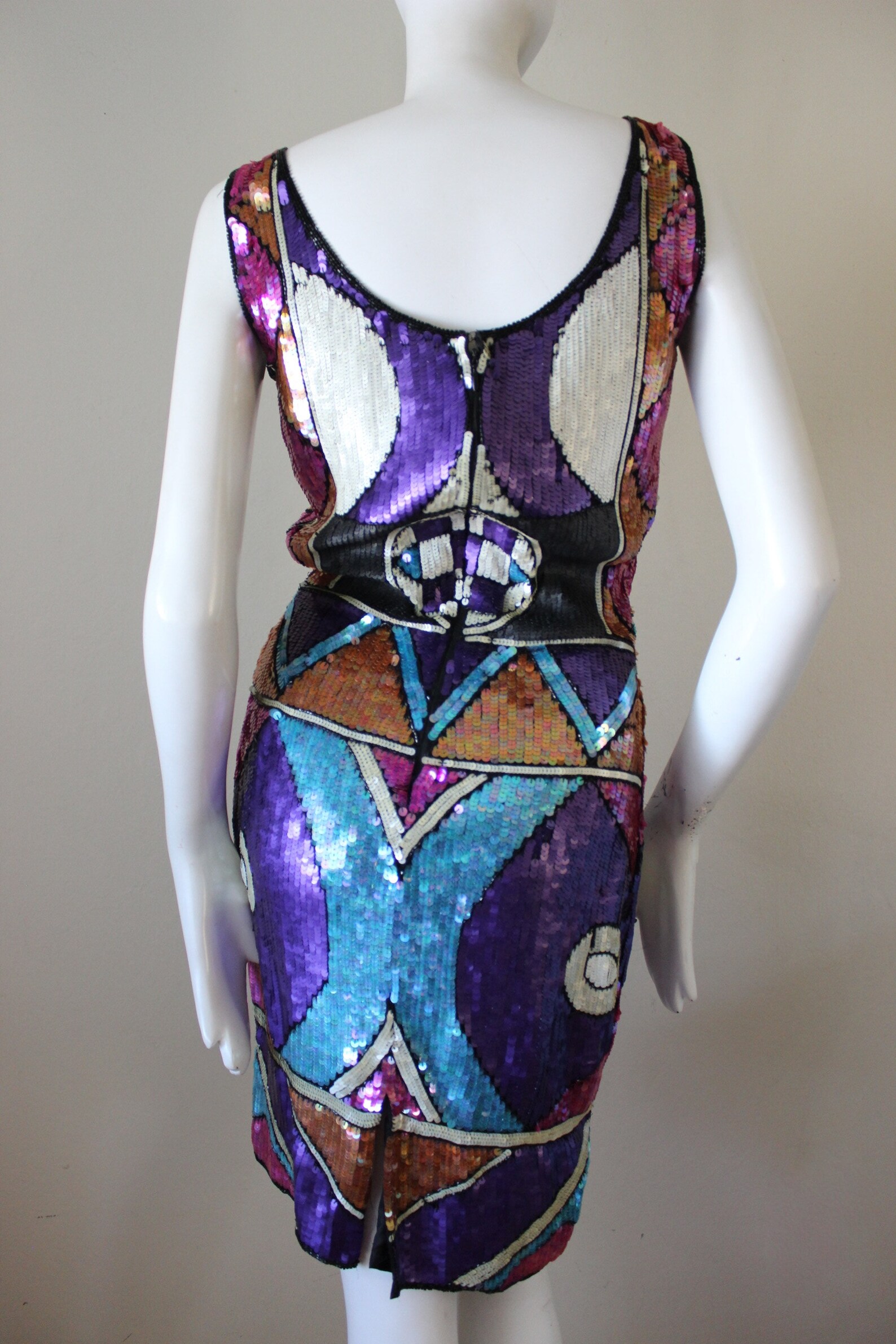 Sequin dress vintagesilk art deco abstract colorblock. | Etsy