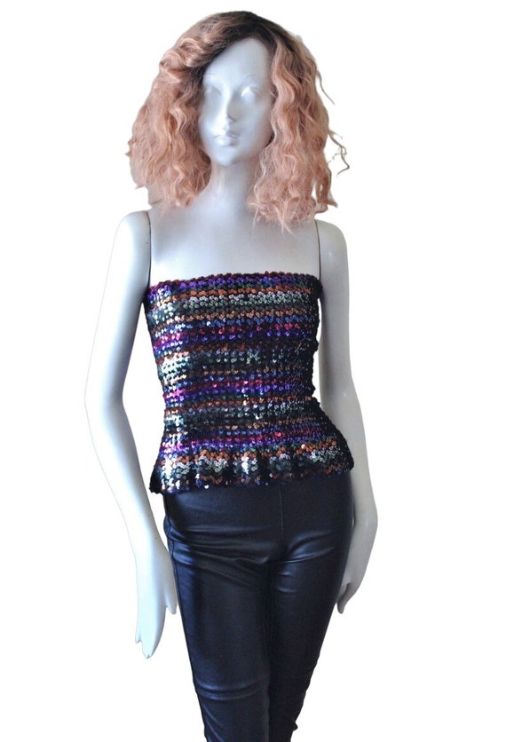 Tube top, sequin, vintage. disco, 1980s. Rainbow,… - image 4