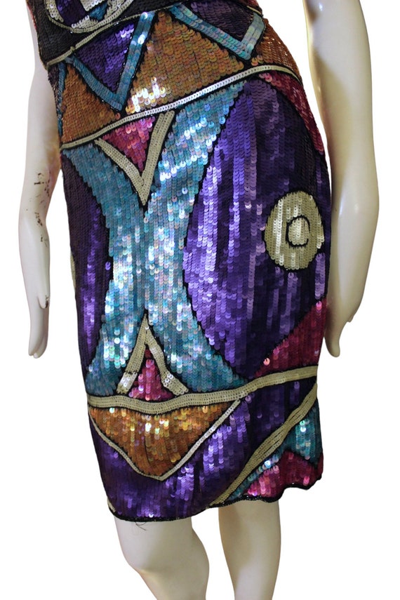 Sequin dress, vintage,silk, art deco, abstract, c… - image 2