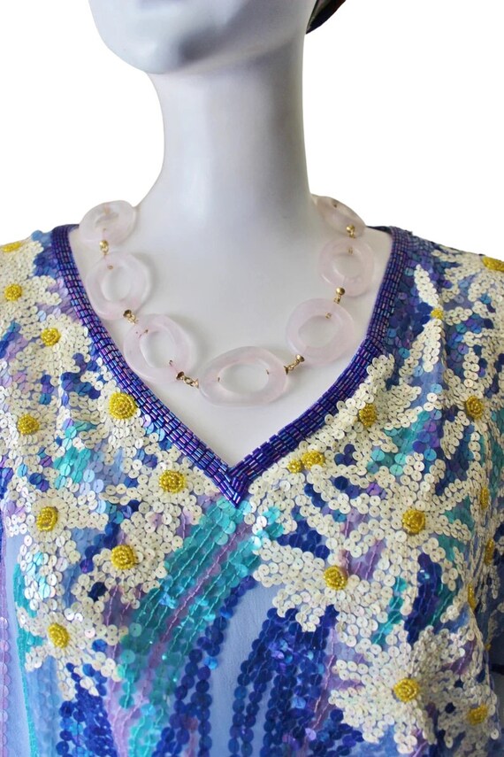 Sequin top, vintage, floral, silk. Saks Fifth Ave… - image 3