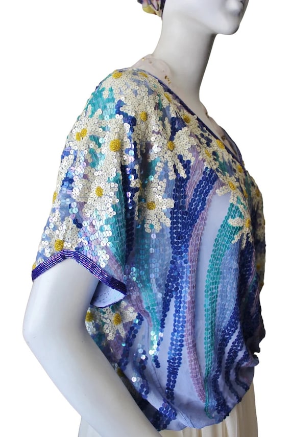 Sequin top, vintage, floral, silk. Saks Fifth Ave… - image 8