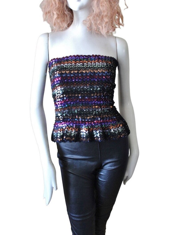 Tube top, sequin, vintage. disco, 1980s. Rainbow,… - image 1