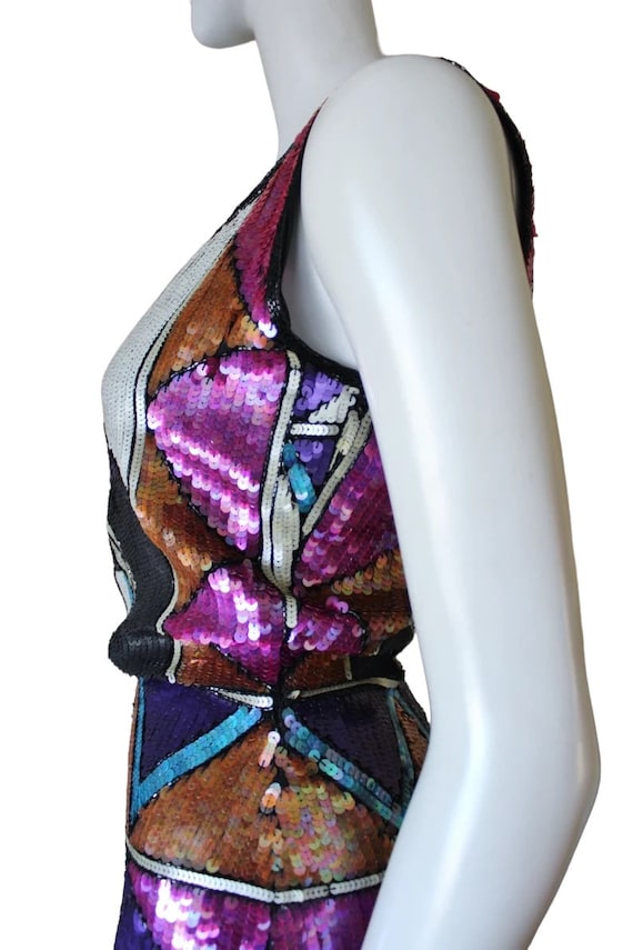Sequin dress, vintage,silk, art deco, abstract, c… - image 6