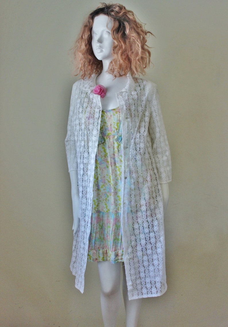 Vintage lace jacket lightweight white Long 1960s