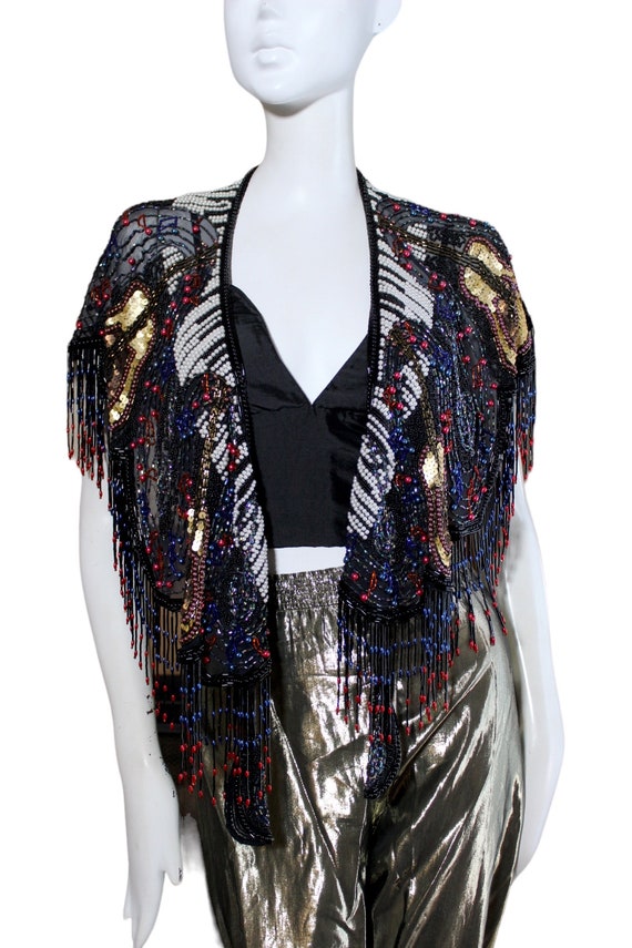 Vintage sequin beaded fringe shawl