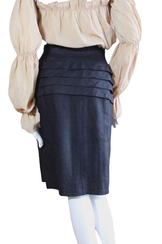 Black linen pencil skirt, midi, vintage. By Ellen… - image 3