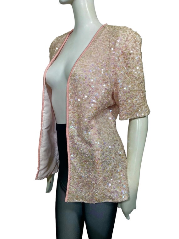 Pink sequin 1980s jacket, cardigan, pastel, sprin… - image 4