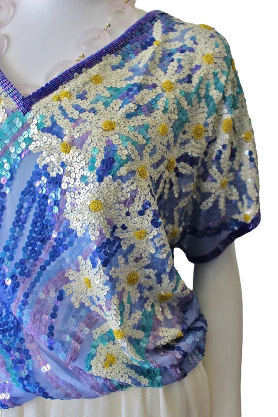 Sequin top, vintage, floral, silk. Saks Fifth Ave… - image 7