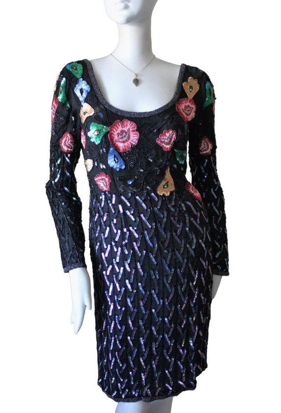 Sequin Dress, Beaded, Floral, Sweater Dress, 1990s - Etsy