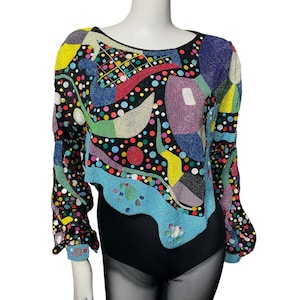 Vintage sequin blouse, 1990s. Heavily beaded wearable art deco